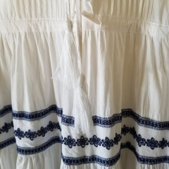 IVY CITY CO - Santorini Cotton Dress - White and Dark Blue - Tassels - Medium - Picture 4 of 10